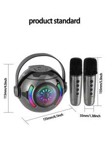新品KM-V33小圆形麦克风低音炮灯一体K歌麦克风音箱便携双标家庭聚会户外K歌 - 灰色 - 查看 2