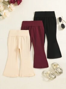 3 Packs Baby Girls' Elastic Waist Flare Leg Casual Pants, Can Be Worn Indoors & Outdoors