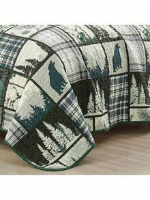 3 Pcs Cabin Lodge Rustic Country Bear Quilt Bedspread Set 22672 - 國王 - 查看 3
