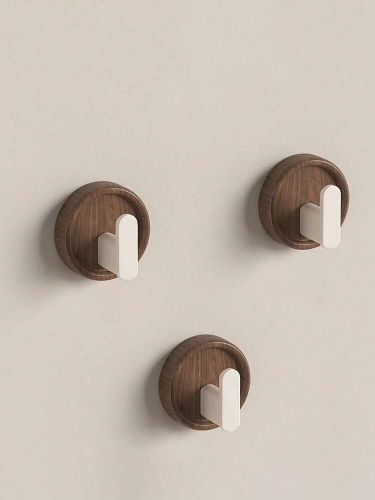 1pc Wall Mounted Wood Grain Plastic Hook, No Drilling Required - Black Walnut Special Shape - View 6