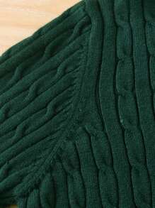 Tween Boy College Style Cable Knit Half Zip Pullover Sweater, Suitable For School Wear In Spring, Autumn & Winter - Dark Green - View 4