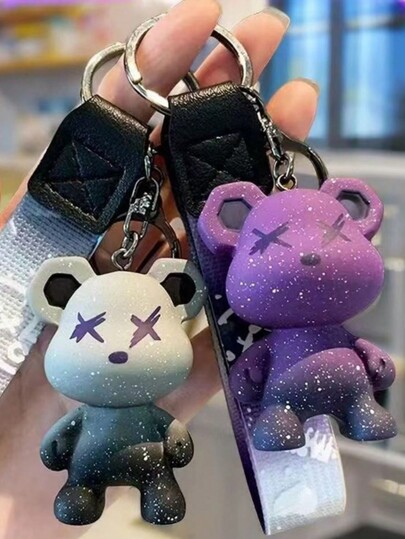 1pc Cute Cartoon Star Bear With Strap Keychain Key Ring Pendant For Valentine's Day Birthday Gift [Amycute] Cute Bear Key Braided Idea Rope Animal Pendant Metal Key Holder Easy To Carry Cute Animal Pendant Metal Keychain