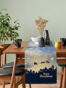 1st feestelijke kerstboom, sneeuwvlok, kerstman, rendier slee, letterpatroon linnen tafelloper, geschikt voor vakantie, feest, verjaardag, dinerevenementen, keuken- en eetkamerdecoratie, kasthoes, woondecoratie, het hele jaar door