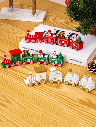 1 pieza Decoración de tren navideño, Figura de tren de Navidad de madera, Decoración aleatoria en el tren