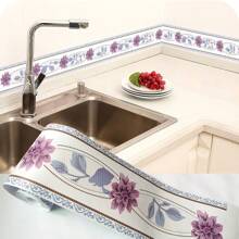 1 rouleau de 2 m/5 m de bordure de papier peint autocollante imperméable et résistante à la saleté, motif floral et marbre, convient pour la décoration des carrelages de la cuisine, de la salle de bain et du salon. Matériau PVC autoadhésif épais, facile à appliquer et à enlever