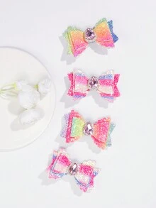 2 件彩虹发夹，适合女孩，闪闪发光的蝴蝶结鳄鱼夹，配燕尾水钻装饰，彩色渐变蝴蝶结发夹，可爱甜美蝴蝶结发夹，女士时尚发饰 - 彩色 - 查看 13