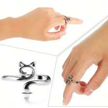 4pcs Adjustable Crochet Hooks With Threaded Rings, Cute Cat Style Knitting Tools, Unique Knitting Jewelry Accessories - Multicolor - View 3