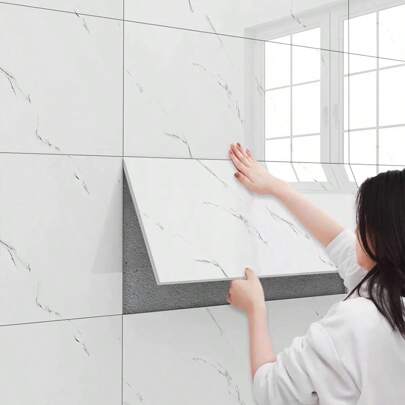 10pcs/20pcs Self-Adhesive Marble Effect Tile Stickers, Easy To Apply, Waterproof Sticky Boards, Wall Covering, Suitable For Kitchen, Bathroom, Living Room, Bedroom, Corridor, Dorm Renovation, 30cmx60cm, Packaged In Carton