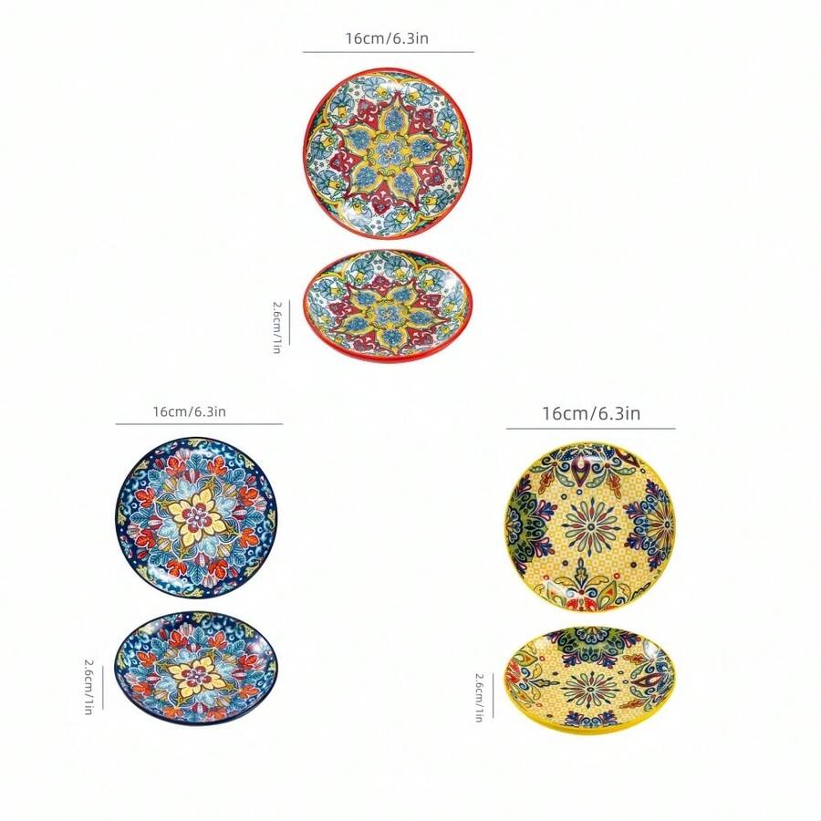 3/6pcs 6.3Inch Ceramic Bohemian Style Appetizer Plates, Fruit Bowls, Salad Dishes, Bone Dishes