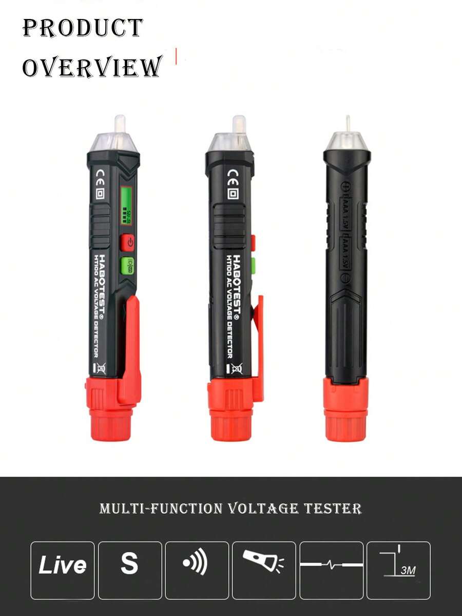 Non-Contact Smart Voltage Tester, Electrical Tester Tool For Electricians To Detect Circuits And Test Continuity - Black - View 1