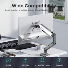 Nearhub Nearhub Einzelbildschirmhalterung, 13-32 Zoll Computerbildschirm, starker verstellbarer Gasdruckfedermonitorarm, Vollbewegung verstellbar mit C-Klemme und Grommetbasis, hält bis zu 10 kg, VESA-Montage 75mmX75mm, 100mmX100mm