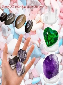 4 件装亚克力水晶展示架岩石展示架，小表盘支架，用于在家中、商店、博物馆、办公室展示矿物、岩石、水晶、玛瑙、化石或其他小物品 - 無色 - 查看 10