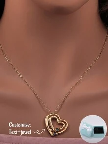 1 件定制个性化雕刻诞生石心形项链，时尚简约设计珠宝 - 母亲节、情人节、生日、周年纪念、朋友、毕业典礼、圣诞节的独特礼物 - 金色 - 查看 2
