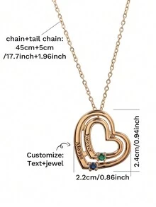 1 件定制个性化雕刻诞生石心形项链，时尚简约设计珠宝 - 母亲节、情人节、生日、周年纪念、朋友、毕业典礼、圣诞节的独特礼物 - 金色 - 查看 3