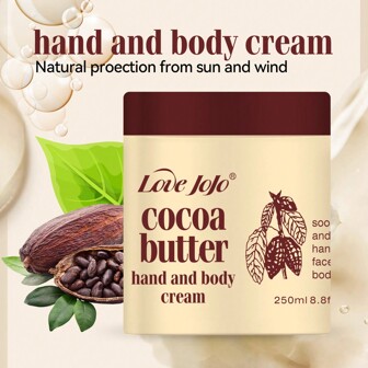 LoveJoJo 250ml 可可脂手部和身体霜，保湿滋养，留下清新香气，不油腻，舒缓和软化手部、面部和身体，男女皆宜，保湿滋润手部和身体霜