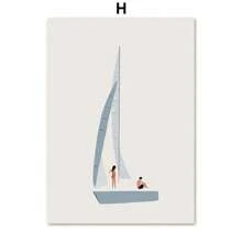 1 件简约海滩海洋花卉墙壁艺术帆船帆布画游泳池海报和印刷品图片适用于客厅装饰无框架 - 彩色 - 查看 45