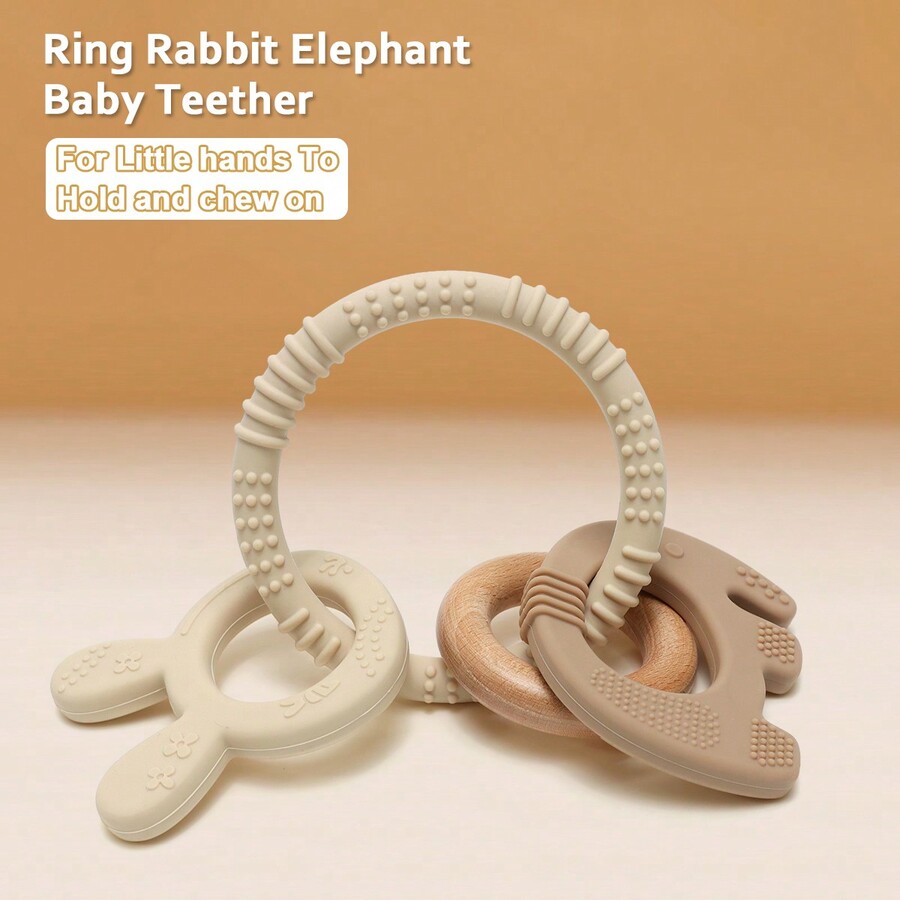 4 Peças Brinquedos de Dentição em Forma de Elefante e Coelho, Conjunto