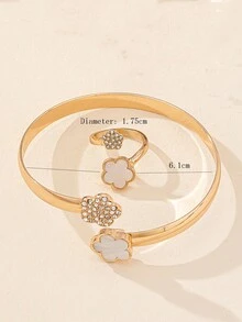 2 件套时尚几何花瓣水钻手镯和戒指，适合日常佩戴 - 手鐲戒子套裝 - 查看 4