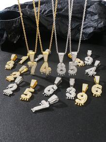 1PC Iced Fashion Drip Oil Arabic Digital Pendant Necklace With 20 Inch Stainless Steel Fried Dough Twists Chain Luxury Hip Hop Neck Jewelry - Number - View 8