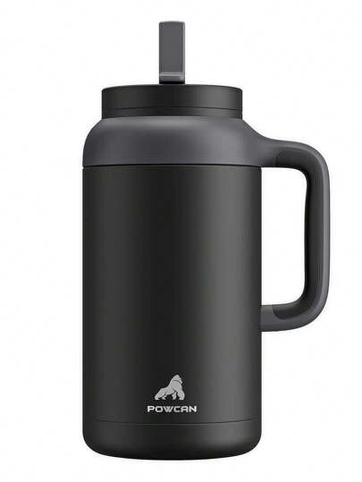 Vaso con asa de 64 onzas, tapa con 2 pajitas, mantiene frío durante 36 horas, apto para lavavajillas, a prueba de fugas, base antideslizante, botella de agua aislada de acero inoxidable para el hogar, la oficina y el gimnasio (medianoche)