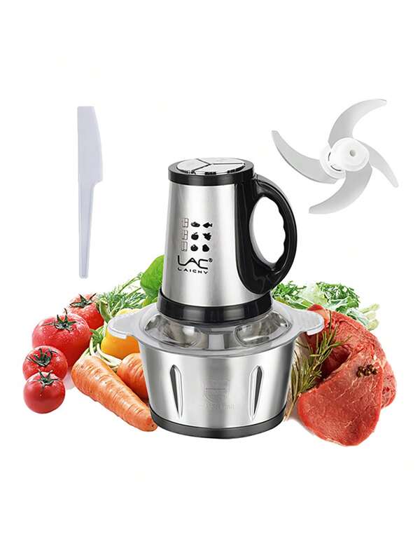 LAC atualizado com capacidade de 3L, trava de segurança de plástico rígido, instalação gratuita, desmontagem, tigela de aço inoxidável de fácil limpeza, moedor de carne de 4 lâminas, picador de alho de velocidade dupla