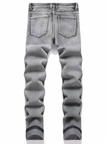 Men's Fashion Ripped Skinny Daily Wear Casual Jeans - Grey - View 2