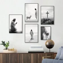 FajerminArt 1pc Black And White Jesus Faith Poster, Modern Wall Art,For Living Room & Bedroom Decor,No Frame,Canvas - Multicolor - View 3