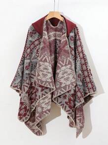 1件舒适几何撞色提花披肩斗篷 - 彩色 - 查看 8