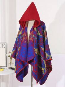 1件舒适几何撞色提花披肩斗篷 - 彩色 - 查看 7