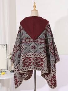 1件舒适几何撞色提花披肩斗篷 - 彩色 - 查看 4