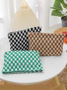 1pc Small Pouch Small Makeup Bag Storage Bag Purse Organizer Toiletry Bag, Woven Material, Miniaturized Hand-Held Makeup Bag, Large Capacity, Portable, New Checkerboard Pattern, Color Block Style, Multiple Colors For You To Choose From Makeup Travel Toiletry Organizer Essentials Gifts Storage Zipper Accessories Nail Bags, Makeup Bag, Vanity, Make Up Bag, Toiletry Bag,Christmas Gifts,Pouch,Travel,Gifts For Women,Women's Necessaire,Travel Essential,Pouch,Clutch / Small Handbag,Necessaire,Makeup Organizer,Makeup Organize,Pouch,Brush Holder,Mini Pouch,Large Capacity Pouch