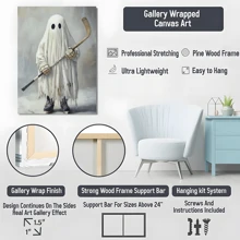 1 Pc Framed Canvas Wall Art Phantom On Ice, Hockey Canvas Painting, Spooky Season Wall Art Decor, Halloween Poster Gift For Hockey Lovers For Living Room Bedroom - Black - View 6