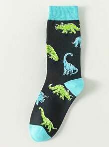 1 Double Triceratops Diplodocus Printed Cartoon Socks For Men Creative Personalized Cartoon Dinosaur Socks