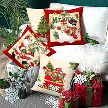 4pcs Christmas Theme Pillow Covers, Merry Christmas, Vintage Style, Santa Claus Candy Cane Decor Pillow Covers, Suitable For Christmas Living Room Bedroom Sofa Decor, Pillow Inserts Not Included, Christmas Decoration, Christmas, Autumn Home Decor, Room Decor, Living Room Cushions, Home Decor - Style H - View 4