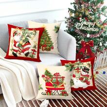 4pcs Christmas Theme Pillow Covers, Merry Christmas, Vintage Style, Santa Claus Candy Cane Decor Pillow Covers, Suitable For Christmas Living Room Bedroom Sofa Decor, Pillow Inserts Not Included, Christmas Decoration, Christmas, Autumn Home Decor, Room Decor, Living Room Cushions, Home Decor - Style H - View 3