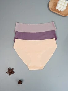 3 件装女式可爱黄色小狗印花无缝 V 形透气连体三角裤 - 彩色 - 查看 2