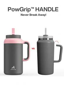 Taza/Vaso de 64 Oz con asa, tapa con 2 en 1 con pajita, mantiene frío hasta 36 horas, apto para lavavajillas, a prueba de fugas, base antideslizante, botella de agua aislada de acero inoxidable para el hogar, la oficina y el gimnasio (Rebellion)