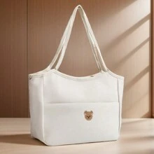 1 حقيبة حفاضات بتطريز الدب الكرتوني الأنيق، سعة كبيرة قابلة للحمل باليد والكتف وتصميم متعدد الجيوب، مناسبة لأم وطفل كحقيبة لتجهيزات الأم والطفل