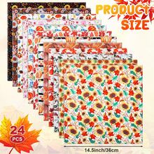 24 Pcs 14.5" X 14.5" Fall Cloth Napkin, Harvest Thanksgiving Cloth Napkins, Autumn Maple Leaf Sunflower Pumpkin Cloth Napkins Reusable Machine Washable Napkin For Home Thanksgiving Wedding Favor - 彩色 - 查看 2