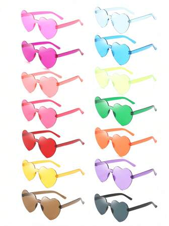 20 pièces/10 pièces Lunettes sans monture de couleur arc-en-ciel en forme de cœur pour femmes, filles et fête de la Saint-Valentin (plus de couleurs aléatoires). Accessoires de Saint-Valentin pour les vacances d'été à la plage, l'extérieur et les voyages.