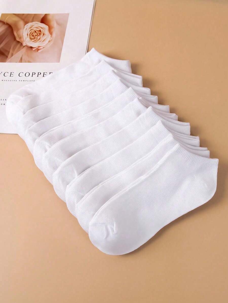10 đôi tất cổ ngắn màu trắng trơn cho nữ - trắng - Xem 1