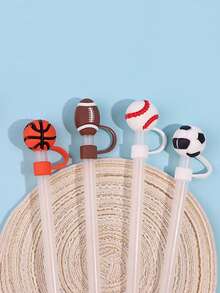 1/2/4 件吸管头套、运动随行杯配件套装、可重复使用吸管盖、卡通硅胶吸管套、装饰性吸管帽、棒球篮球足球杯饰、派对礼品袋、朋友聚会、防尘杯吸管套、派对用品、杯子装饰配件 - 彩色 - 查看 6