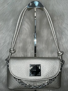 Women Minimalist Basic Fashion Casual Style Handbag For Party Work Travel With Turn Lock Side Handle And Hand Chain - Bạc - Xem 3