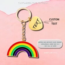 1 件彩虹心形优雅可爱休闲铁合金定制钥匙扣，送给朋友的彩虹主题生日礼物，特殊场合纪念礼物，送给彩虹爱好者的礼物 - 金色 - 查看 6