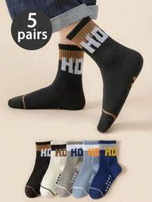 5 双儿童卡通鳄鱼简约设计运动袜，面料柔软舒适，透气吸湿排汗，适合休闲和运动穿着 - 彩色 - 查看 1