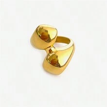 VKHK 1 件复古个性化 18K 镀金不锈钢厚印章戒指，适合男女情侣日常佩戴和婚礼，礼物 - 金黃色 - 查看 9