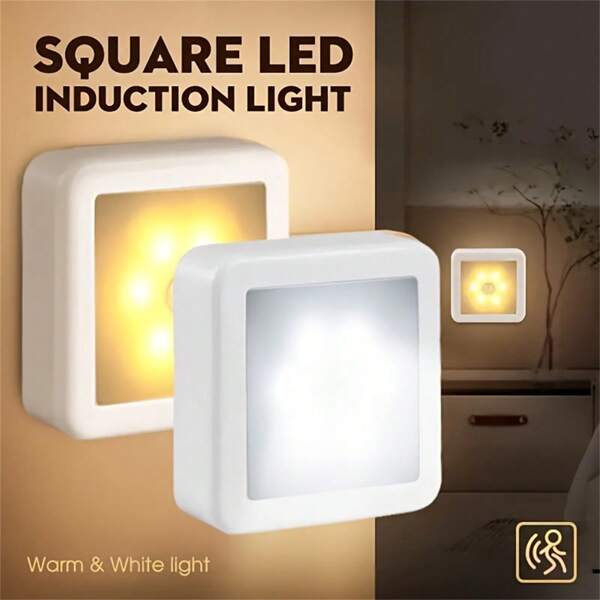 1pc Smart Motion Sensor LED Night Light, Wireless 6 LED Super Bright, Battery Powered, Suitable For Stairs, Cabinets, Bathroom, Bedroom, Corridor, Indoor Decor Light (Batteries Not Included)
