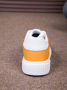 女士户外白色透气网眼系带厚底运动鞋，校园风格休闲时尚运动鞋 - 黃色 - 查看 7