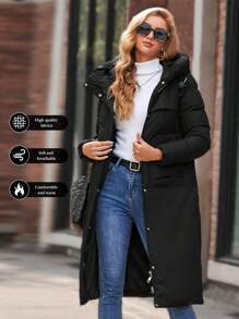 GASMAN Split Hem Drawstring Hooded Padded Coat