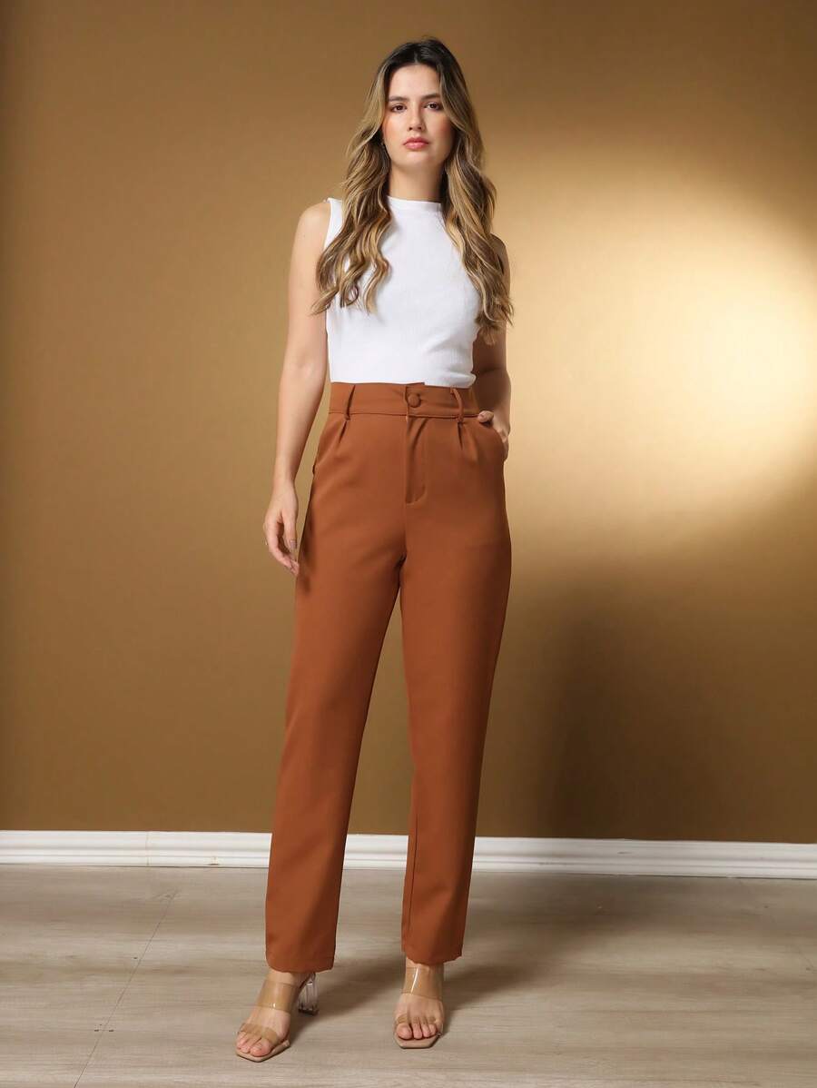 Women's Pants/Tailored Pants/Basic Pants/Elegant Pants/Skinny Pants/Blogger Pants/Fashion Pants - 咖啡棕 - 查看 1